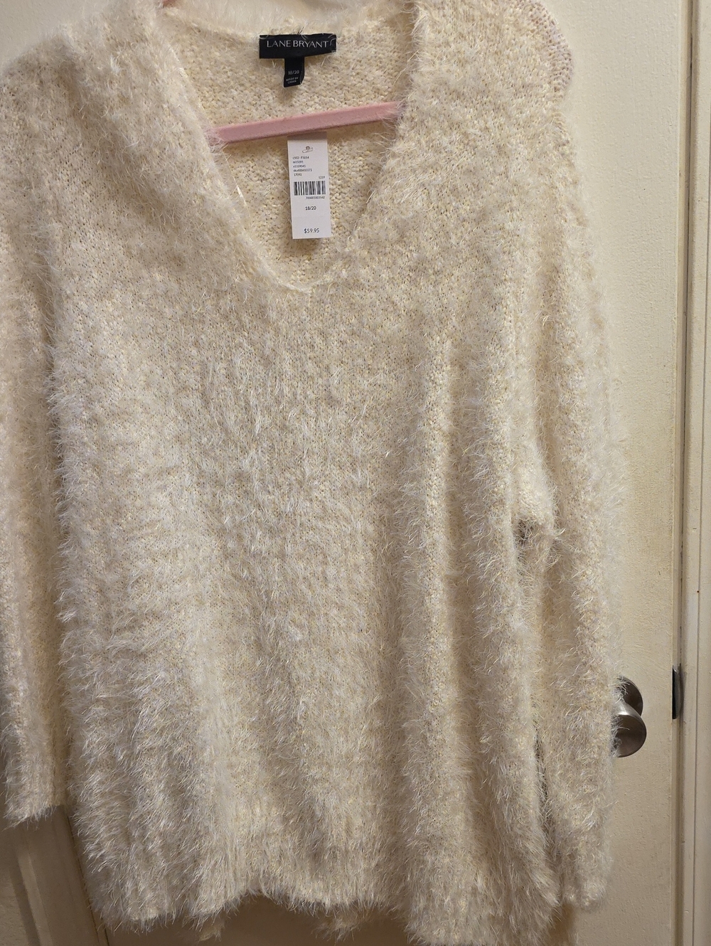 Lane Bryant Ivory Fuzzy V-Neck Sweater